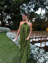 Halter Neck 3D Flower Tiered Ruffle Chiffon Maxi Gown