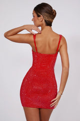 Embellished Sweetheart Corset Mini Dress in Fire Red