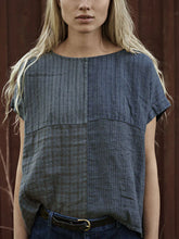 Striped Round Neck Cotton Linen Women's Short Sleeve