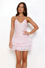 Party At The Disco Halter Mini Dress Pink