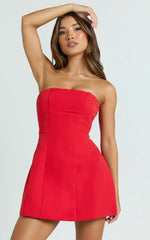 Catharine Mini Dress - Strapless A Line Dress in Red
