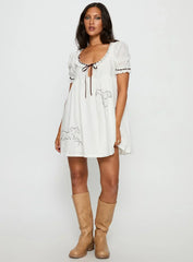 Cloudy Babydoll Contrast Trim Mini Dress White