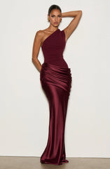 One-Shoulder Ruched Satin Mermaid Gown
