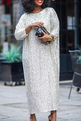 Street Solid Patchwork O Neck Long Dress