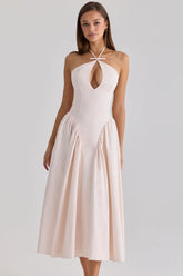 Halter Cutout Fit-and-Flare Midi Dress