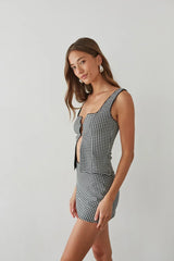 Olive Button Up Gingham Top