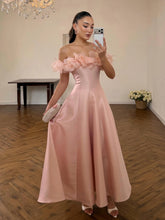 3D Floral Off-Shoulder Satin A-Line Gown