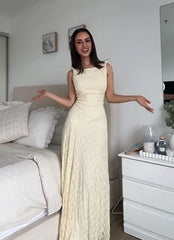 Cream Textured Sleeveless Maxi Dress | Gentle High Waist Slip Dress