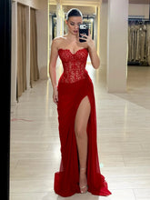 Red Lace Corset Strapless Slit Train Maxi Dress | Sexy Y2K Evening Gown