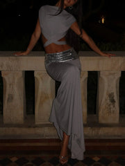Back Crop Top & Sequin Waist Maxi Skirt Two-Piece Set