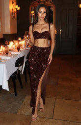 Sexy Suspender Skirt Sequined Slit Suit Skirt