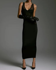 Sheer Mesh Panel Sleeveless Bodycon Midi Dress