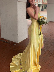 Strapless Floral Sequin Mermaid Gown