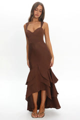 Chocolate Sweetheart Neckline Tiered Ruffle Mermaid Maxi Dress