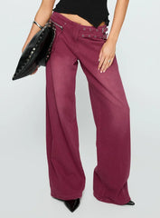 Paltrow Mid Rise Wide Leg Cargo Jeans Washed Burgundy
