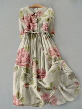 Women's Vintage Botanical Floral Design Print Lace-Up Dress