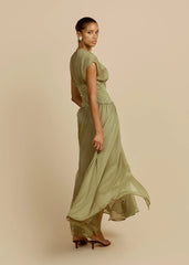 Deep V Lace Waistband Slit Maxi Chiffon Evening Dress