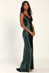 Multi-Color Satin V Neck Crisscross Backless Mermaid Maxi Dress