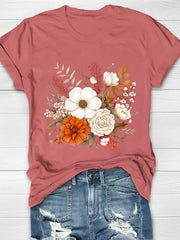 Vintage Floral Printed Women's Crew Neck T-shirt