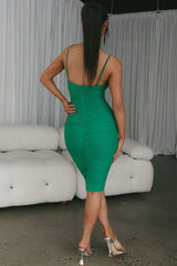 Good Vibes V-Neckline Knee Length Dress Green