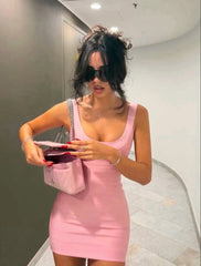 U-Neck Wide Strap Bandage Bodycon Mini Dress