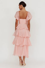 Giavana Puff Sleeve Layered Maxi Dress Baby Pink