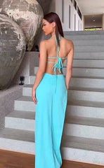 Mint Green Halter Starfish Sequin Backless High-Slit Maxi Dress