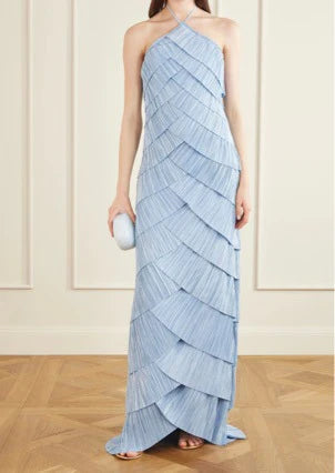 Ethereal Skies Tiered Halter Maxi Dress