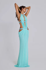 Halter Sequin Cutout Draped Maxi Gown