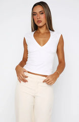 About Us V Neck Top White