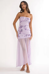 Jezra Strapless Sequin Embellished Maxi Dress Purple