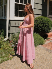 Red & White Striped V-Neck Cami Waisted Maxi Dress