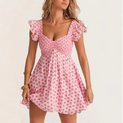 Hollow Ruffled Sleeves Short Dress