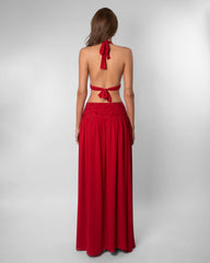 Red Halter Cutout Chiffon Maxi Evening Gown