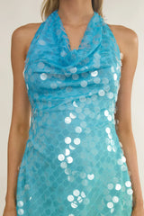 Misky Cowl Neck Sequin Mini Dress Blue Multi