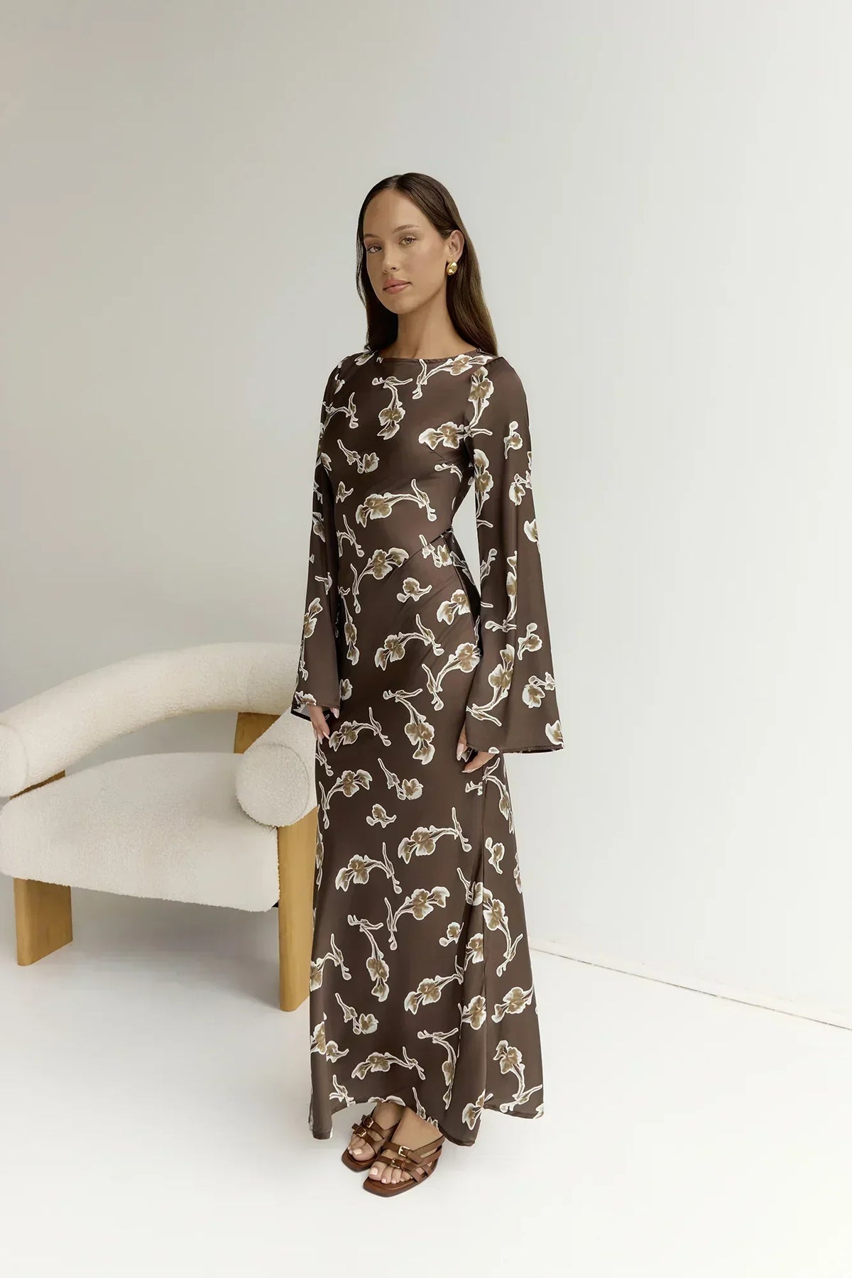 Angeline Long Sleeved Maxi Dress Brown