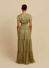 「Olive Green Lace Trim Set - French Romantic Two-Piece Set」