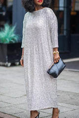 Street Solid Patchwork O Neck Long Dress