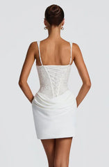 Lace Cami Corset Waist Ruched Bodycon Mini Dress