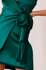 Ireland Silky Faux Wrap Dress Forest Green