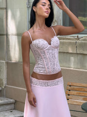 Lace Corset Cami & High-Waisted Midi Skirt Two-Piece Set