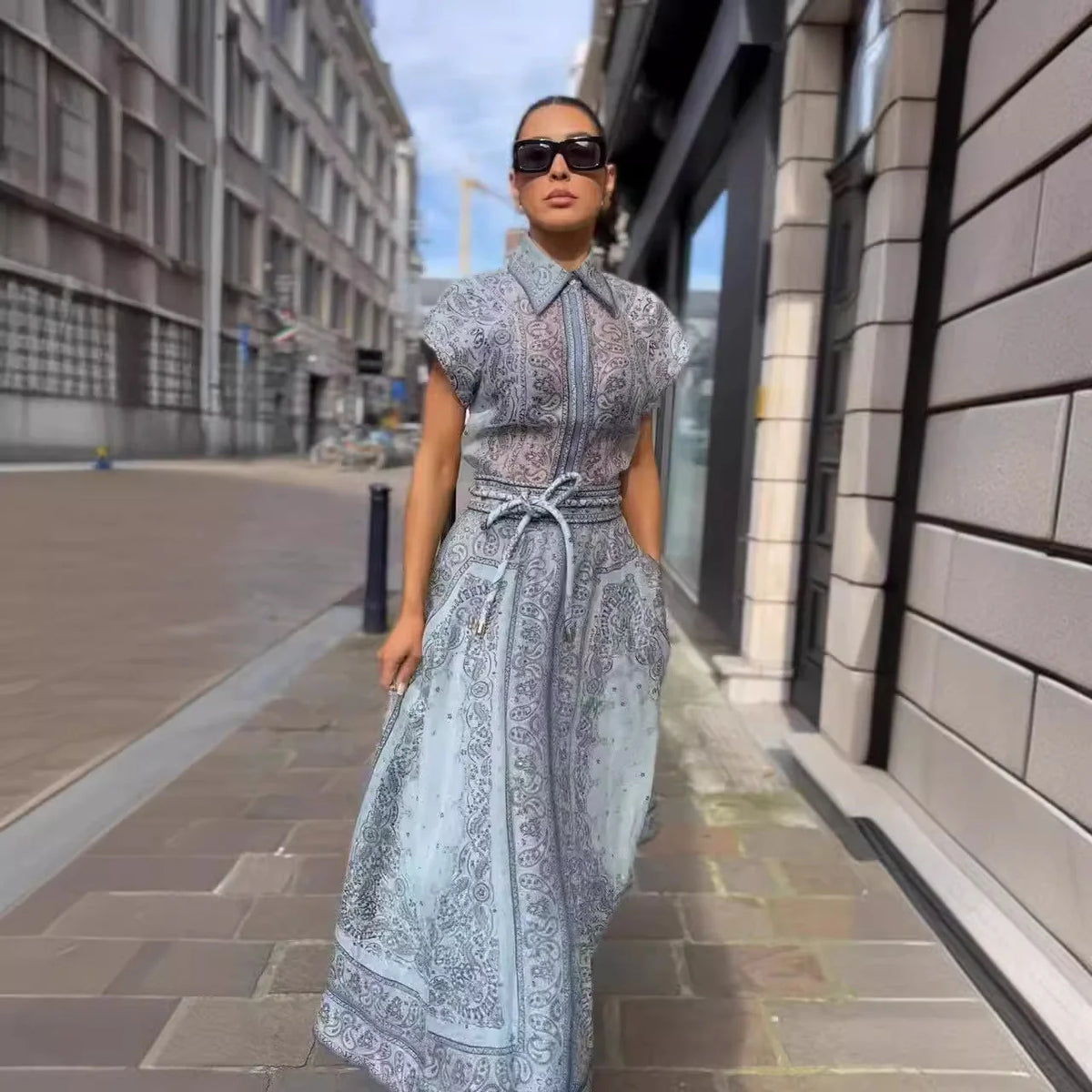 Autumn and Winter New Catwalk Print Positioning Two-Piece Set