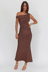 In Blooms Asymmetric Neckline Maxi Dress Shimmer Chocolate