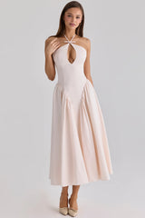 Halter Cutout Fit-and-Flare Midi Dress