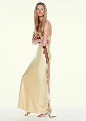 Crisscross Backless Lace Trim Satin Slip Maxi Dress