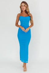 Morella Ruched Waist Mesh Maxi Dress Blue