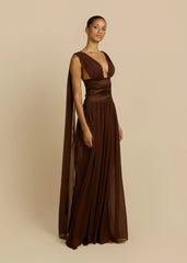 Deep V Open Back Sash Waist Chiffon Maxi Evening Dress