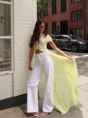 Sheer Lace Cutout High Neck Top（Only tops）