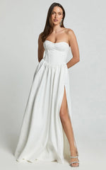 Vivian Maxi Dress - Strapless Corset Front Split Dress in Ivory