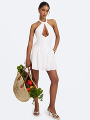 White Halter Cutout Corset A-Line Mini Dress